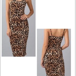 Leopard knit fitted midi length dress